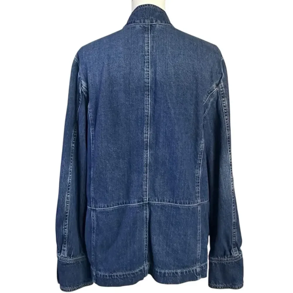 Free People Imogene Denim Officer Jacket in Ensign Wash Large Military Denim - Picture 14 of 16